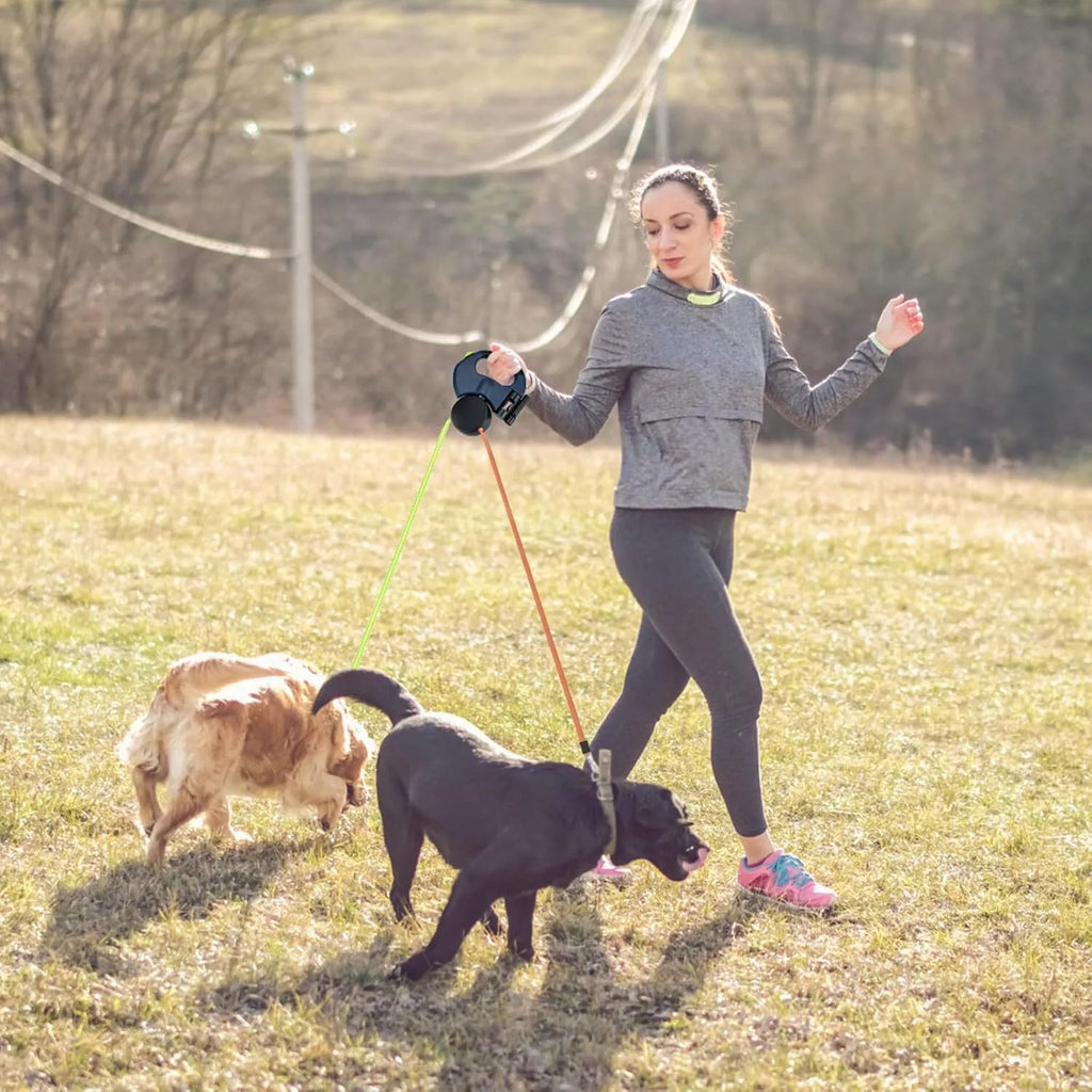 Retractable Lead Leash Double  Dual Doggie 2 Dog 50 Pounds For Pet